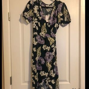 Summer wrap midi dress in teal floral
